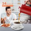 Secura French Press Coffee Maker, 304 Grade Stainless Steel Insulated Coffee Press with 2 Extra Screens, 34oz (1 Litre), Red view 2