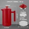 Secura French Press Coffee Maker, 304 Grade Stainless Steel Insulated Coffee Press with 2 Extra Screens, 34oz (1 Litre), Red view 3