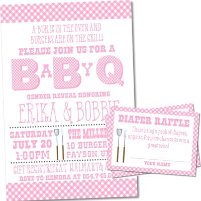 Backyard BBQ Baby Shower Invitations with Envelopes, Cook Out Baby Shower Invitations, Baby Q Baby Shower Invites (Pink/White)