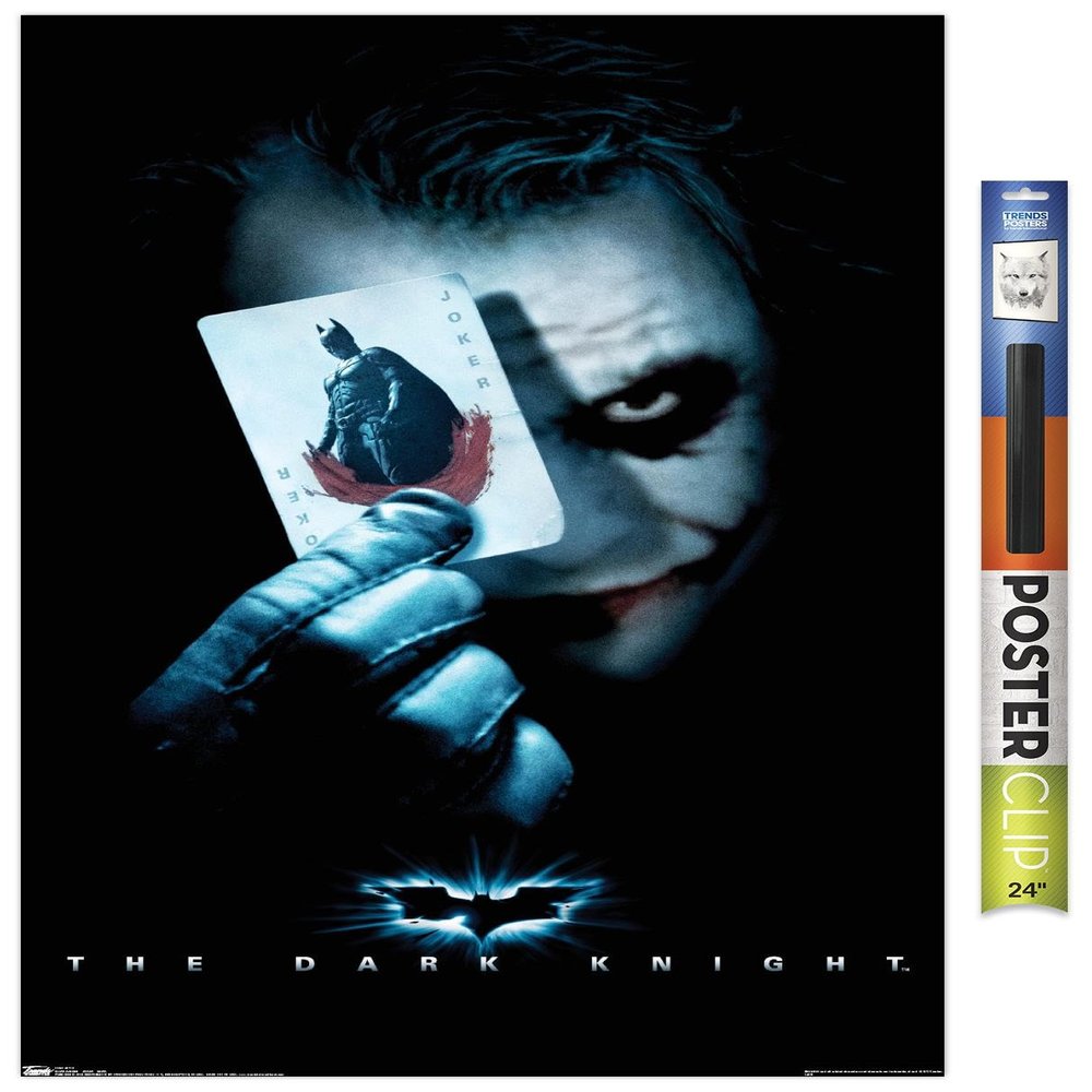 Trends International DC Comics Movie - The Dark Knight - The Joker with Batman Playing Card Wall Poster, 22.375" x 34", Premium Poster & Clip Bundle