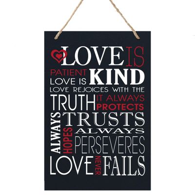 LifeSong Milestones Black Red and White Script Family Sign Home Wall Decorations for Living Room - Home Wall Art - Wooden Rope Hanging Gift 8 x 12 (Love is)