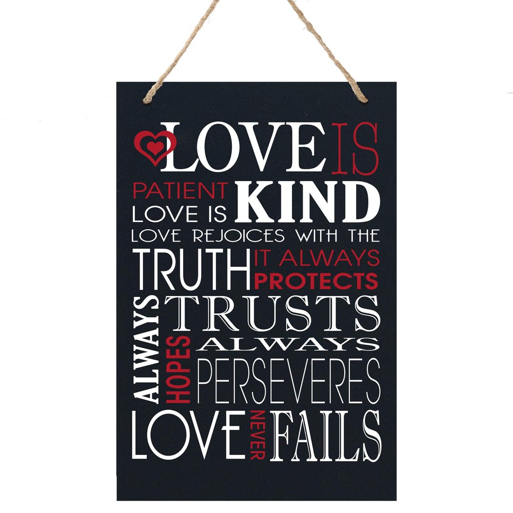 LifeSong Milestones Black Red and White Script Family Sign Home Wall Decorations for Living Room - Home Wall Art - Wooden Rope Hanging Gift 8 x 12 (Love is)