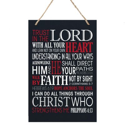 LifeSong Milestones Black Red and White Script Family Sign Home Wall Decorations for Living Room - Home Wall Art - Wooden Rope Hanging Gift 8 x 12 (Trust in The Lord)