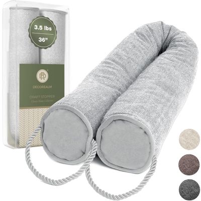 Under Door Draft Stopper and Blocker, Draft Guard for Doors and Windows, Decorative Fabric Cylinder Blocker Provides Weighted Door Insulation by DECOREALM (Grey, 36 Inches)