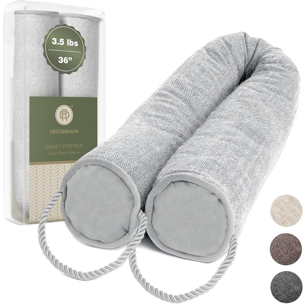 Under Door Draft Stopper and Blocker, Draft Guard for Doors and Windows, Decorative Fabric Cylinder Blocker Provides Weighted Door Insulation by DECOREALM (Grey, 36 Inches)