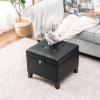 Adeco Storage Ottoman Foot Rest Stool, Leather Ottoman Footstool with Solid Wood Legs and Hinged Lid, 17.7" Small Foot Stool for Living Room, Bedroom view 4