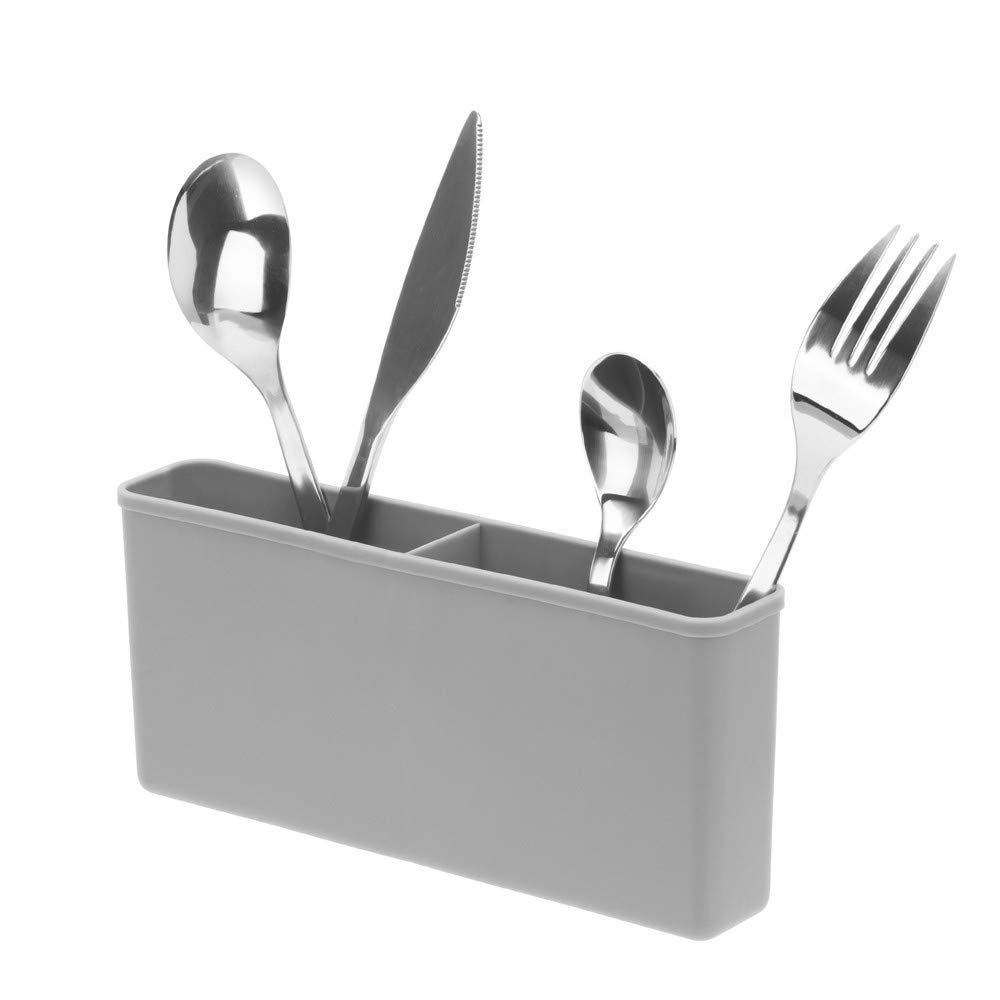 SANNO Plastic Utensil Silverware Storage Holder Caddy,Fit Kitchen Sink Drying Rack, Microfiber Dish Mat, Dish Drying Mat (Gray)
