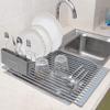 SANNO Plastic Utensil Silverware Storage Holder Caddy,Fit Kitchen Sink Drying Rack, Microfiber Dish Mat, Dish Drying Mat (Gray) view 4