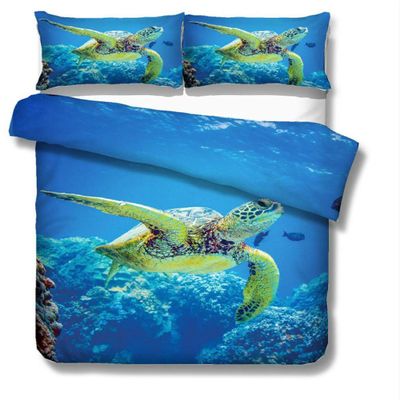3 Pieces Microfiber Seaworld Bedding Set with 2 Pillowcase 3D Printed Big Turtle in The Sea Ocean Creature Blue Duvet Cover Set (Sea Turtle-Blue,US King)