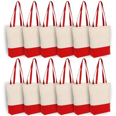 Azuca Heavy Duty 12 oz Cotton Canvas Bag with Bottom Gusset Grocery Beach Shopping Bag 17x14x4 Inches (Red - 12 Pack)