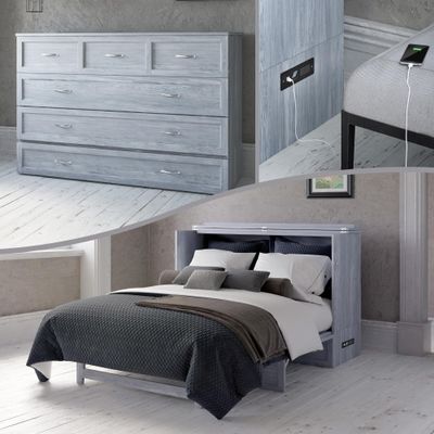 AFI Deerfield Murphy Bed Chest with Charging Station, Queen, Driftwood