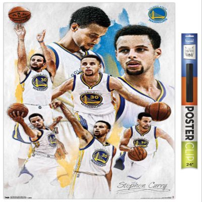 Trends International NBA Golden State Warriors - Stephen Curry 16 Wall Poster, 22.375" x 34", Premium Poster & Clip Bundle