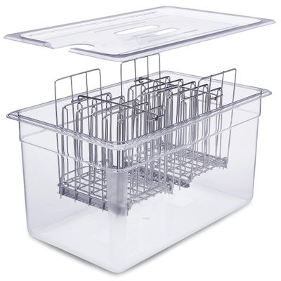VESKE Large Insulated Sous Vide Container with Lid and 2 Racks | Neoprene Insulating Sleeve | Retains Heat & Protects Countertops | Works with Most Sous Vide Cookers (26 QT) (Racks)