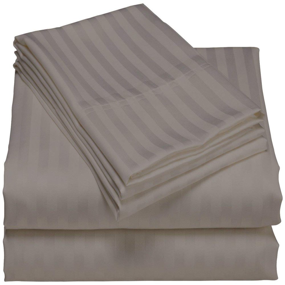 HR Luxury Linen Cotton Bedsheets Set - 400 Thread Count 100% Egyptian Cotton 4-Piece Sheet Set 21 Inch Deep Pocket Stripe (Queen, Silver Grey)