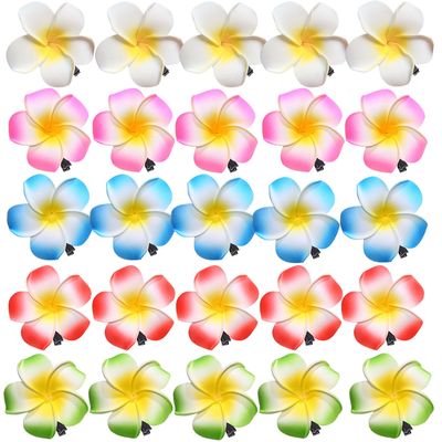 50Pcs 2.5" Mix Colors Foam Hawaiian Frangipani Artificial Plumeria Flower Hat Hair Clips for Home Bridal Wedding Tropical Party Beach Vacation Decoration