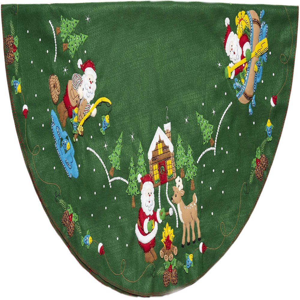 Bucilla 86954E Felt Applique 43" Christmas Tree Skirt Kit, Lodge Santa