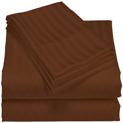 HR Luxury Linen Cotton Bedsheets Set - 400 Thread Count 100% Egyptian Cotton 4-Piece Sheet Set 18 Inch Deep Pocket Stripe (Queen, Chocolate)