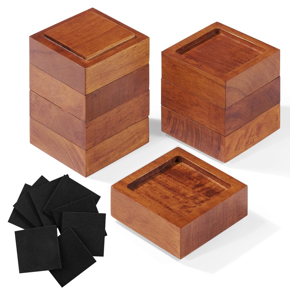 FASONLA Bed Risers (Set of 8) Furniture Risers Lifts Height 1", 2" or 3", Solid Natural Wood Risers for Bed, Furniture, Table, Sofa, Chair with Non-Slip Recessed Hole (Light Brown Color, 1 Inch)