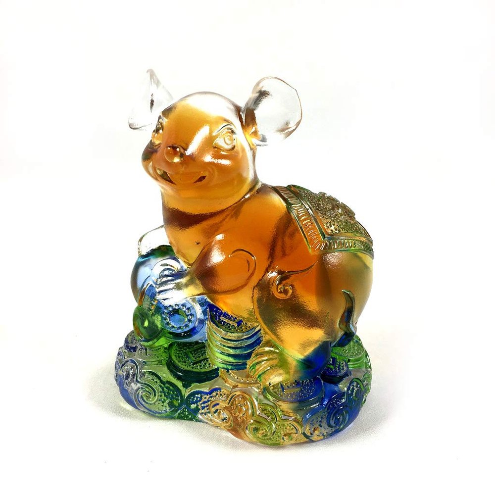 Amore Jewell Chinese Zodiac Collection - New Rat, Colored Glaze Glass (Liuli Crystal Glass)