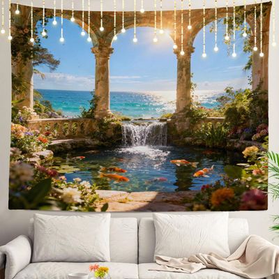 Shrahala Beautiful Waterfall Nature Scenery Landscape Wall Hanging - Large Psychedelic Tapestry for Bedroom & Living Room (51.2 x 59.1 Inches, Green Landscape)