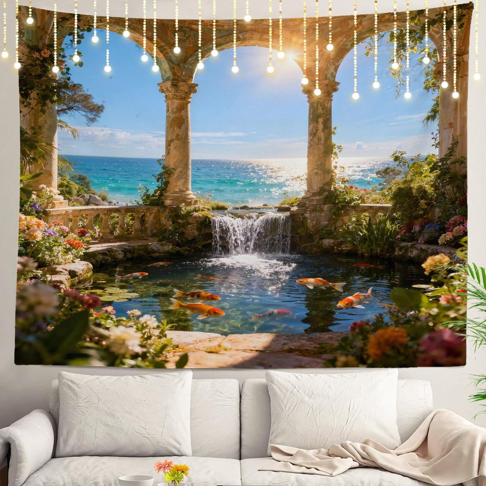 Shrahala Beautiful Waterfall Nature Scenery Landscape Wall Hanging - Large Psychedelic Tapestry for Bedroom & Living Room (51.2 x 59.1 Inches, Green Landscape)