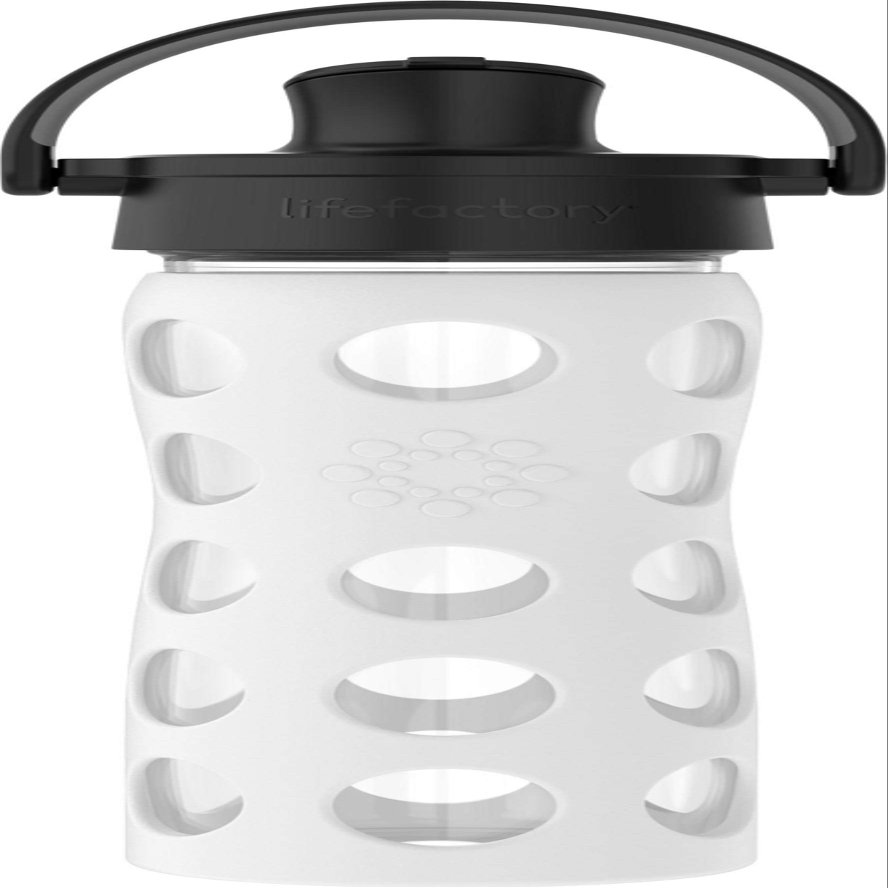 Lifefactory 16-Ounce Glass Water Bottle with Active Flip Cap and Protective Silicone Sleeve, Optic White