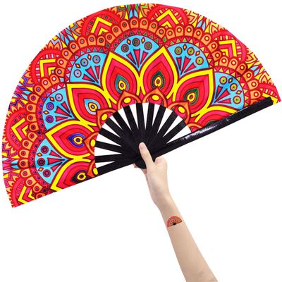 Amajiji Rave Fans Large Folding Hand Fan Popping Fan for Line Dancing, Big Clacking Clap Fans Foldable for Dance,Music Festival, Party (Fantasy Flowers)