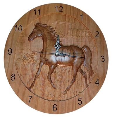 3-dimensional Horse Clock 15 inch Solid Oak