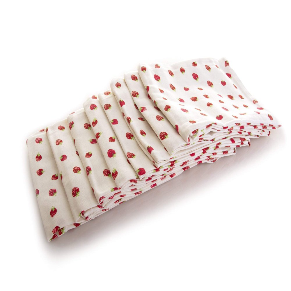 100% Cotton Strawberry Hand Towels Reusable Kitchen Dish Towels, Tea Towels & Flour Sack Towels 23" x 18" Durable & Wrinkle-Resistant Cloth Napkins, Set of 6