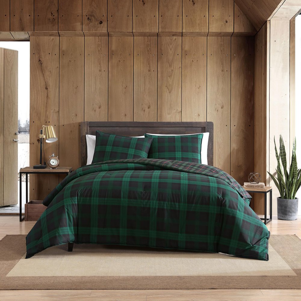 Eddie Bauer - King Duvet Cover Set, Soft & Reversible Cotton Bedding with Button Closure, 3 Piece Bed Set with Matching Pillowcases (Woodland Tartan Green)