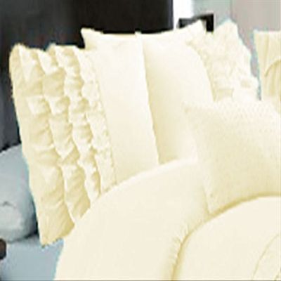 1 Pair Half Ruffle Pillow Sham Egyptian Cotton 500tc Ivory Standard (20 x 26 inch)
