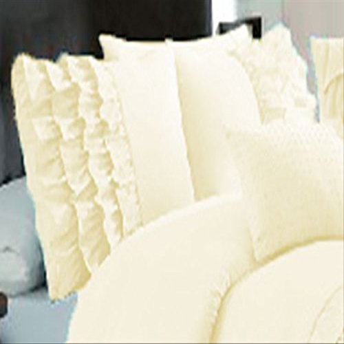 1 Pair Half Ruffle Pillow Sham Egyptian Cotton 500tc Ivory Standard (20 x 26 inch)