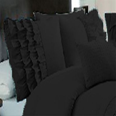 1 Pair Half Ruffle Pillow Sham Egyptian Cotton 500tc Black Standard (20 x 26 inch)
