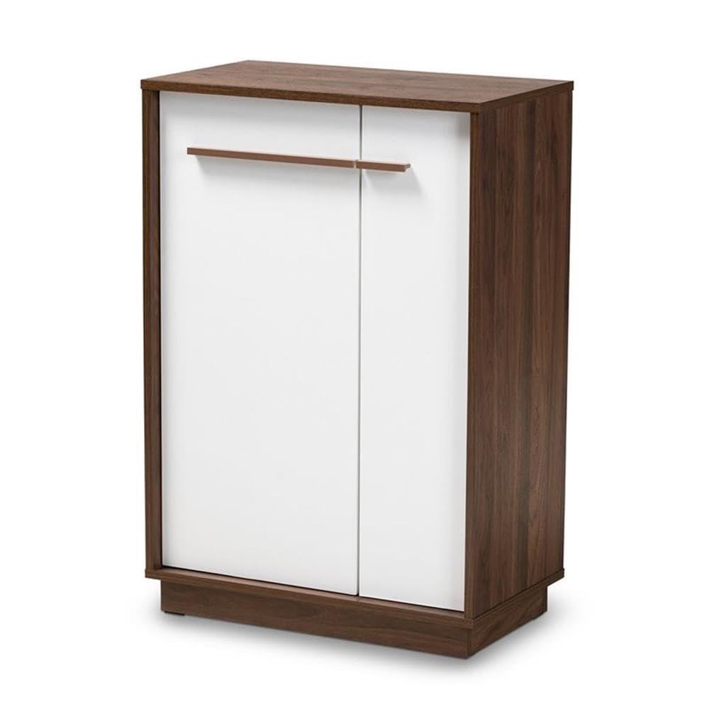 Baxton Studio Mid-Century Mette Wood Shoe Cabinet in White and Walnut
