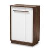 Baxton Studio Mid-Century Mette Wood Shoe Cabinet in White and Walnut view 1