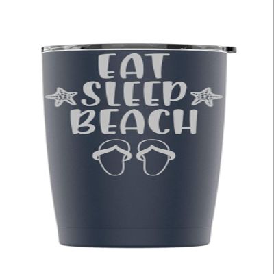 Stainless Steel Eat, Sleep, Beach Powder Coated Tumbler Splash Proof Lid 2 Straws*, Triple Wall Vacuum Insulated, Mug Coffee Cup Travel, Camping, Work, Gym Hot Cold Drinks (Navy Blue, 20oz)