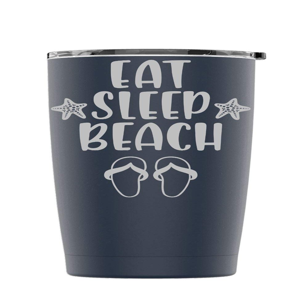 Stainless Steel Eat, Sleep, Beach Powder Coated Tumbler Splash Proof Lid 2 Straws*, Triple Wall Vacuum Insulated, Mug Coffee Cup Travel, Camping, Work, Gym Hot Cold Drinks (Navy Blue, 20oz)