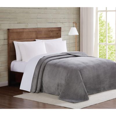TRULY SOFT Velvet Plush Grey Polyester 1-Piece Full/Queen Blanket, Solid Themed, for Men and Women, Oeko-TEX Certified Confidence