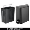 mDesign Slim Metal Rectangle 1.3 Gallon/5 Liter Trash Can with Step Pedal, Easy-Close Lid, Removable Liner - Narrow Wastebasket Garbage Container Bin for Bathroom, Bedroom, Kitchen - Black view 4