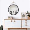 Round Decorative Vanity Mirror Portable Bevelled Shaving Wall Mirror with Hanging Chain Elegant Leather Strap for Bathroom Living Room Bedroom Black view 3