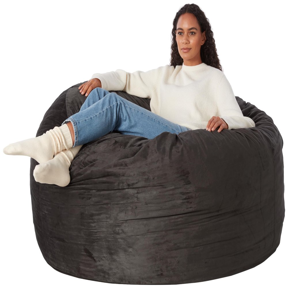 Amazon Basics Large Bean Bag Chairs for Adults, 5 ft Grey Memory Foam Filled with Solid Microfiber Cover