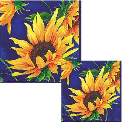 Sunshine Blue Party Napkins - 40 Count (20) Lunch Napkins 6.5 x 6.5-inch (folded) (20) Cocktail Napkins 5 x 5-inch (folded) - Stunning Sunflower Design