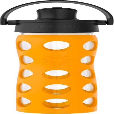 Lifefactory 16-Ounce Glass Water Bottle with Active Flip Cap and Protective Silicone Sleeve, Marigold