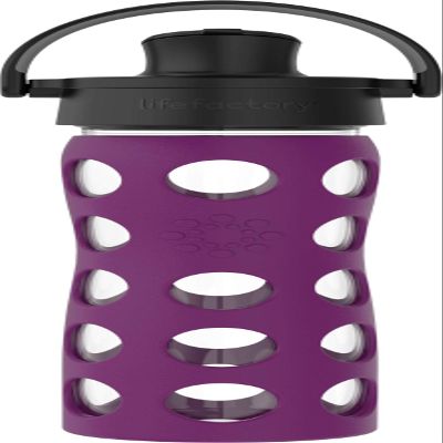 Lifefactory 16-Ounce Glass Water Bottle with Active Flip Cap and Protective Silicone Sleeve, Plum