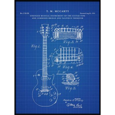Vintago Gibson Les Paul Electric Guitar Patent Wall Art Print, Patent Art, Blueprint, Patent Print, Patent Poster, Guitar Wall Art, QP519