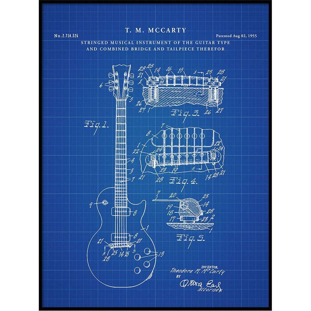 Vintago Gibson Les Paul Electric Guitar Patent Wall Art Print, Patent Art, Blueprint, Patent Print, Patent Poster, Guitar Wall Art, QP519