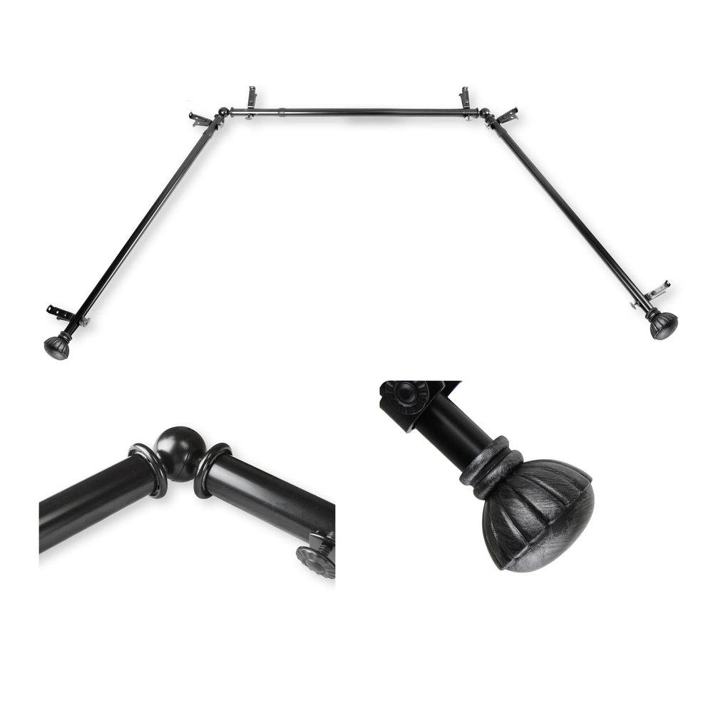 Domovina Diane 13/16" Bay Window Single Curtain Rod Black