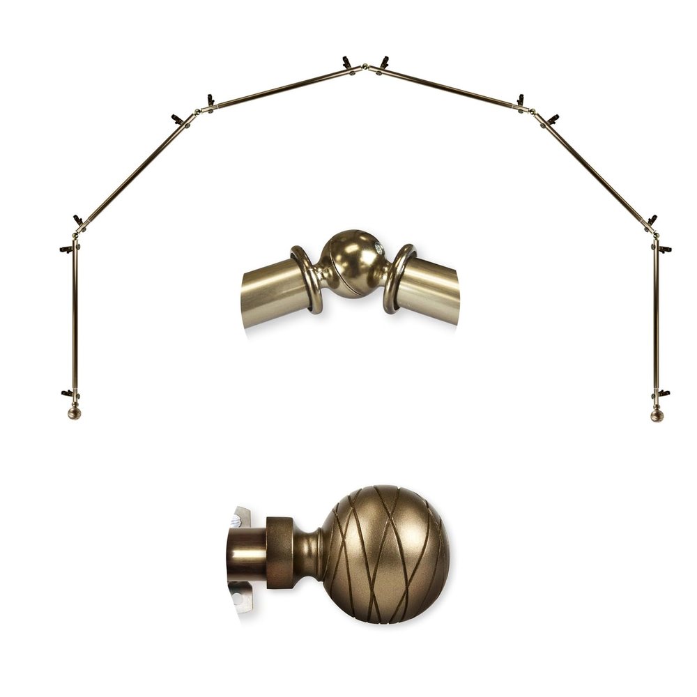 Domovina Phoebe 13/16" 6 Sided Bay Window Single Curtain Rod Antique Brass