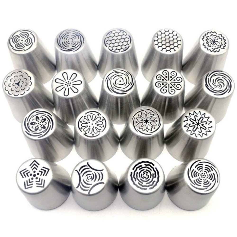 18pcs/Set Russian Tulip Icing Pipe Nozzle Stainless Steel Pastry Tips Set Cake Baking Tools Accessories