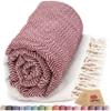 Bazaar Anatolia Turkish Beach Towel 100% Cotton Bath Towels 71x39 Quick Dry Sand Free Lightweight Large Oversized Herringbone Maroon view 1